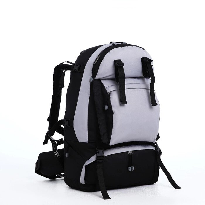 Рюкзак туристический, 65 л, отдел на молнии, 3 наружных кармана, цвет чёрный/зелёный/серый от компании Интернет - магазин Flap - фото 1