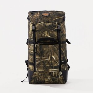 Рюкзак туристический, 70 л, отдел на стяжке шнурком, 3 наружных кармана, с расширением, Huntsman, цвет камыш