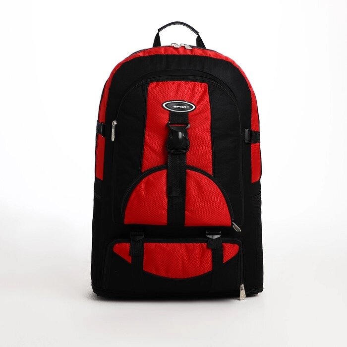 Рюкзак туристический на молнии, 5 наружных карманов, цвет чёрный/красный от компании Интернет - магазин Flap - фото 1