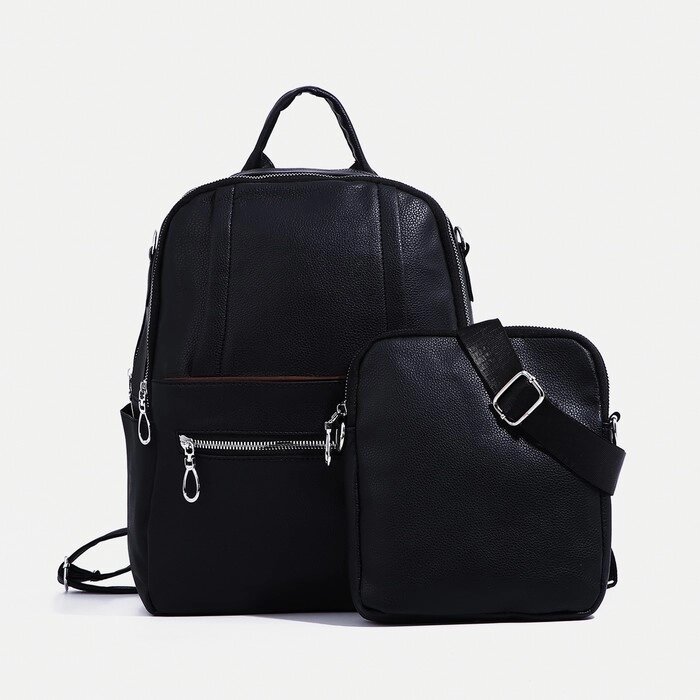 Рюкзак женский из искусственной кожи на молнии, 4 кармана, сумка, цвет чёрный от компании Интернет - магазин Flap - фото 1