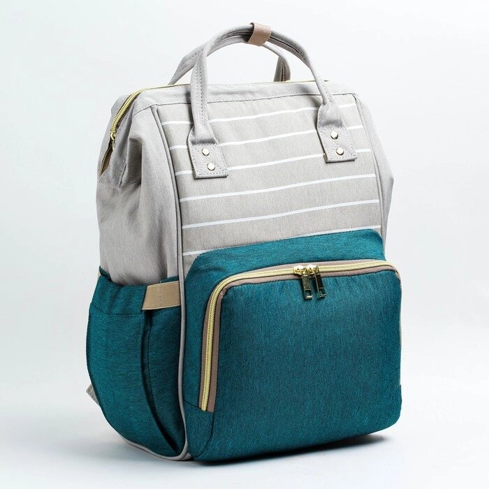 Рюкзак женский с термокарманом, термосумка - портфель, цвет серый/зеленый от компании Интернет - магазин Flap - фото 1