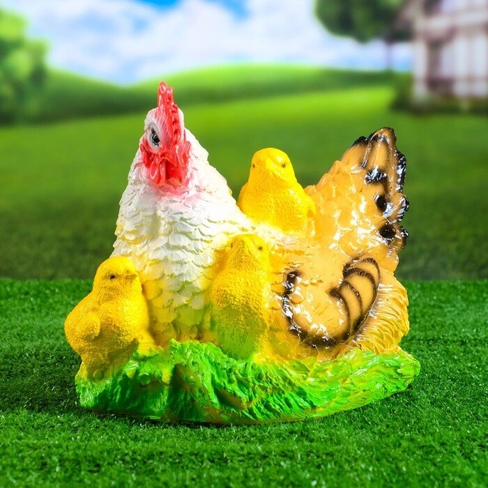 Садовая фигура "Курица наседка с цыплятами" пестрая, 28х22см от компании Интернет - магазин Flap - фото 1