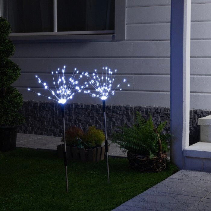 Садовый светильник на солнечной батарее «Одуванчики» 2 шт., 78 см, 160 LED, свечение белое от компании Интернет - магазин Flap - фото 1