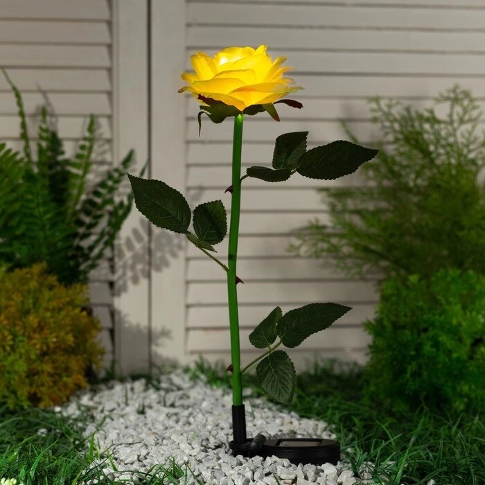 Садовый светильник на солнечной батарее «Роза жёлтая», 75 см, 5 LED, свечение белое от компании Интернет - магазин Flap - фото 1