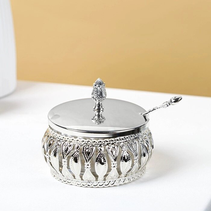 Сахарница «Ажур», 200 мл, 1010 см, с ложкой, цвет металла серебряный от компании Интернет - магазин Flap - фото 1