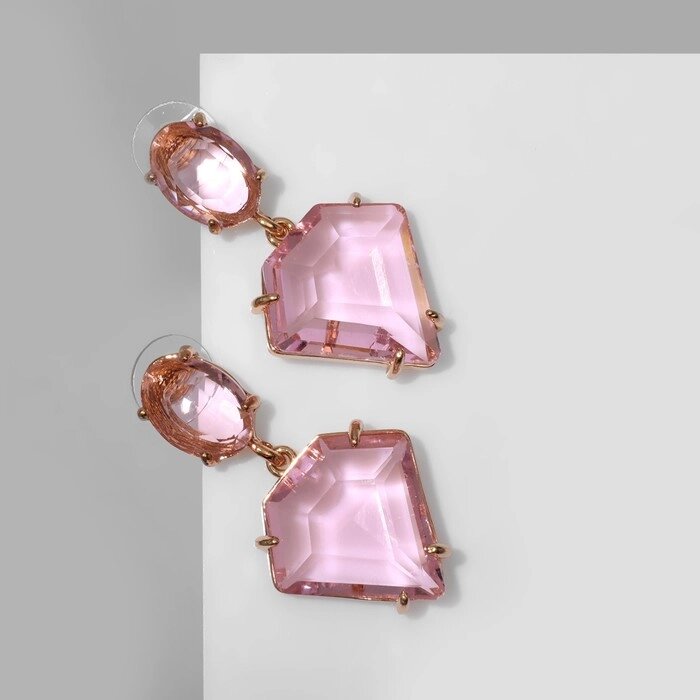 Серьги со стразами "Клео" алмаз, цвет розовый в золоте от компании Интернет - магазин Flap - фото 1