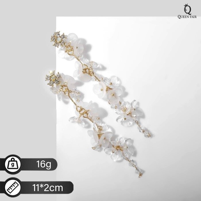 Серьги висячие «Цветы», цвет белый в золоте от компании Интернет - магазин Flap - фото 1
