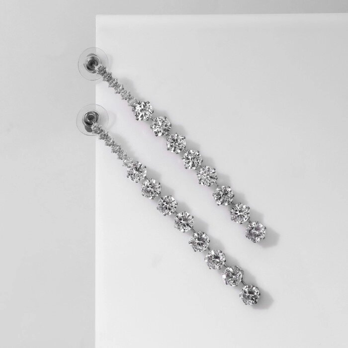 Серьги висячие со стразами «Дорожка» кругов, цвет белый в серебре, 7,5 см от компании Интернет - магазин Flap - фото 1