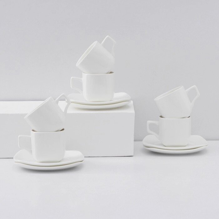 Сервиз фарфоровый чайный Wilmax Ilona, 12 предметов: 6 чашек 200 мл, 6 блюдец, цвет белый от компании Интернет - магазин Flap - фото 1