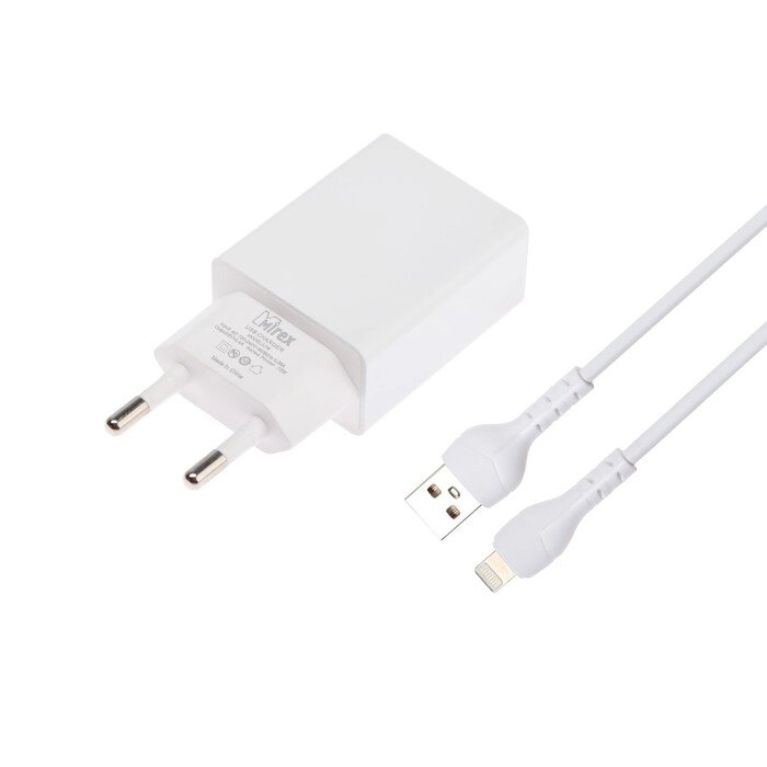 Сетевое зарядное устройство Mirex U16i, USB, 2.4 А, кабель Lightning, 1 м, белое от компании Интернет - магазин Flap - фото 1