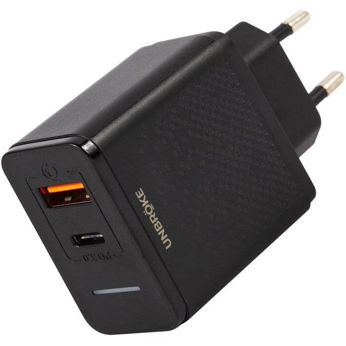 Сетевое зарядное устройство UNBRÖKE UN-1, USB+Type-C, 3 A, индикатор, черное от компании Интернет - магазин Flap - фото 1