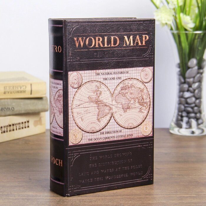 Сейф-книга дерево "Карта мира" кожзам 21х13х5 см от компании Интернет - магазин Flap - фото 1