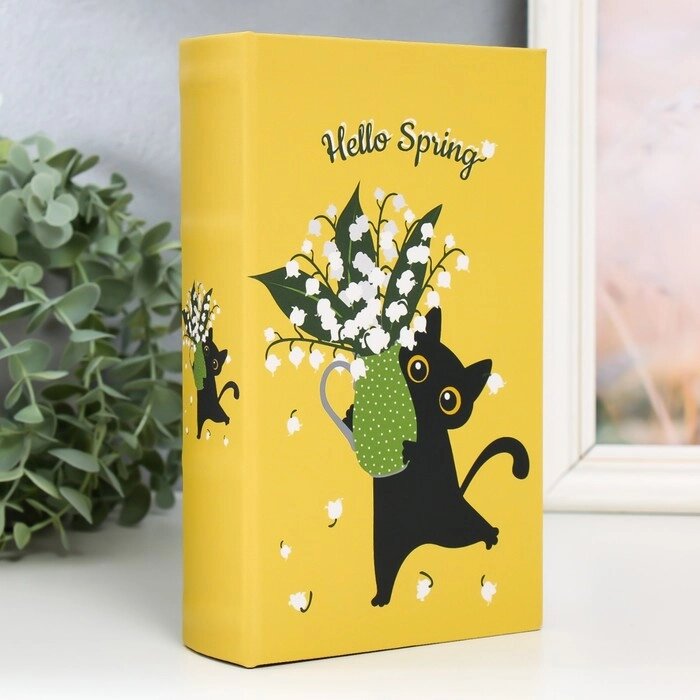 Сейф-книга дерево кожзам "Чёрный кот с ландышами в вазе" 21х13х5 см от компании Интернет - магазин Flap - фото 1
