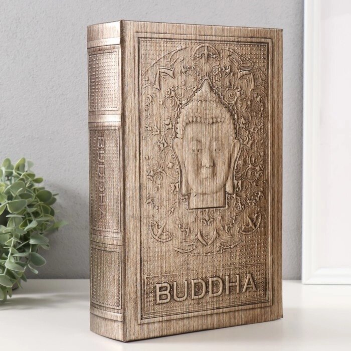 Сейф-книга дерево кожзам "Голова будды" тиснение, под металл 30х20х6,8 см от компании Интернет - магазин Flap - фото 1