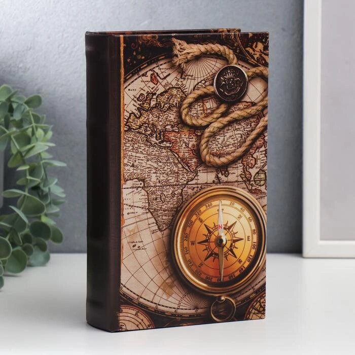 Сейф-книга дерево, кожзам "Старые карты и золотой компас" 21х13х5 см от компании Интернет - магазин Flap - фото 1