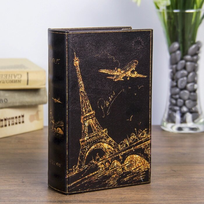 Сейф-книга дерево "Ночной Париж в золоте" кожзам 17х11х5 см от компании Интернет - магазин Flap - фото 1