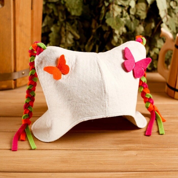 Шапка для бани "Бабочки" с косичками, детская от компании Интернет - магазин Flap - фото 1