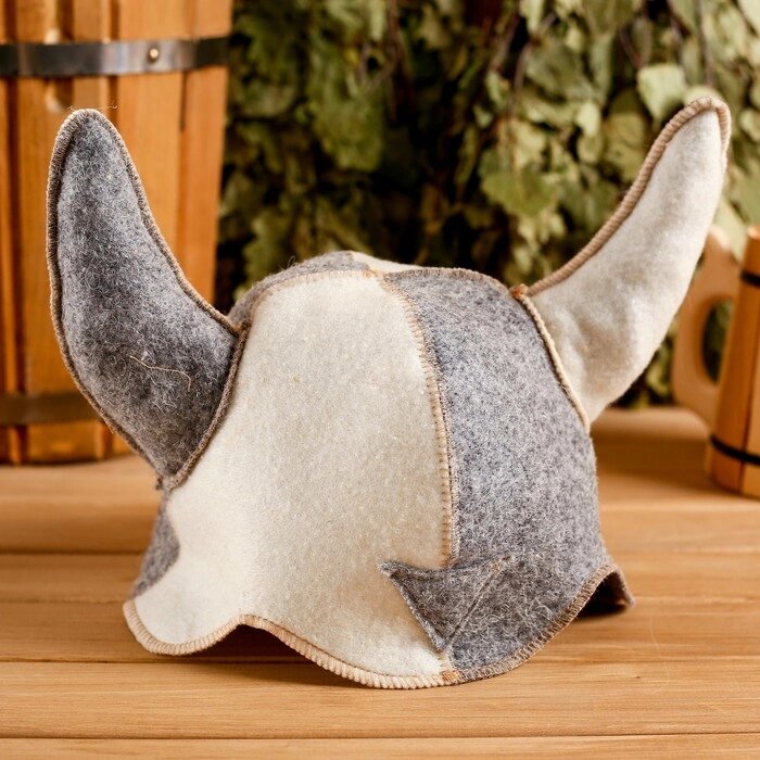 Шапка для бани "Шлем викинга" войлок, комбинированная от компании Интернет - магазин Flap - фото 1