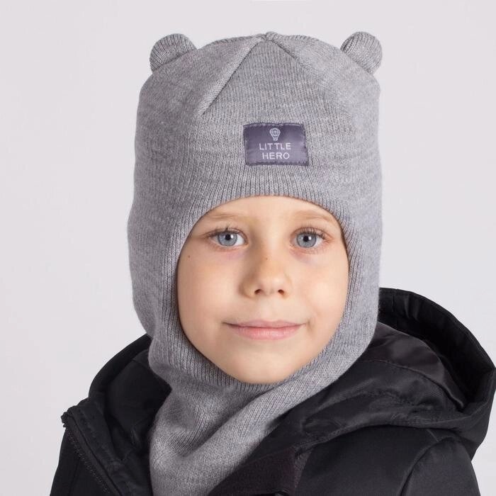 Шапка-шлем для мальчика, цвет серый, размер 50-54 от компании Интернет - магазин Flap - фото 1