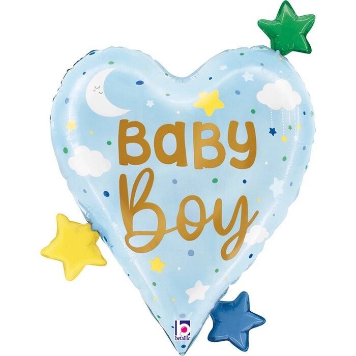 Шар фольгированный 25" «Малыш мальчик, звёздочки», сердце, цвет голубой от компании Интернет - магазин Flap - фото 1