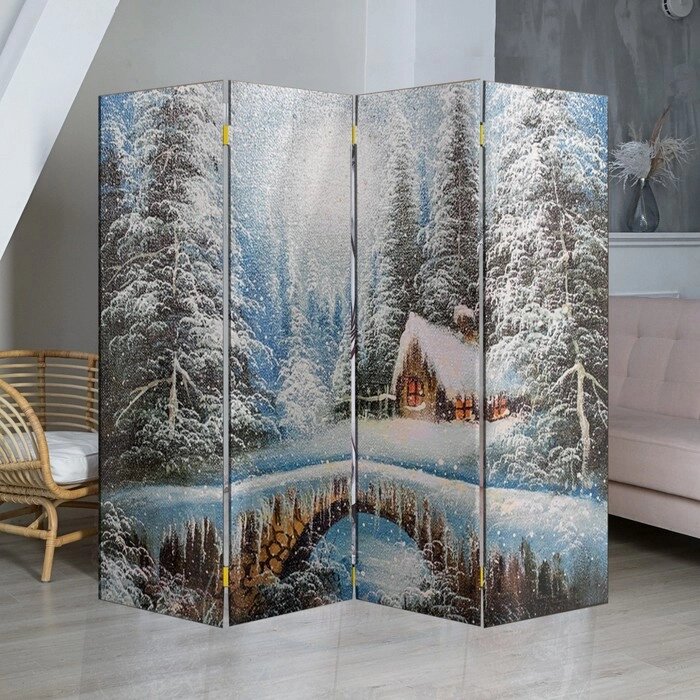 Ширма "Картина маслом. Зимний лес", двухсторонняя, 200 х 160 см от компании Интернет - магазин Flap - фото 1