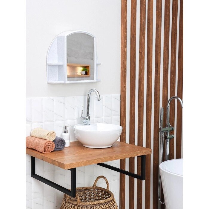 Шкафчик для ванной комнаты c зеркалом «Орион», цвет белый мрамор от компании Интернет - магазин Flap - фото 1