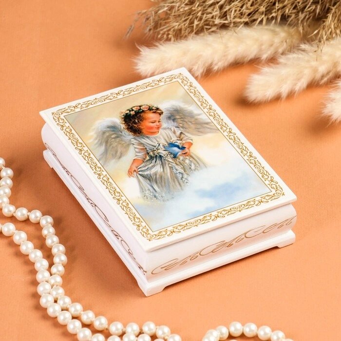 Шкатулка «Ангел с птицей», белая, 1014 см, лаковая миниатюра от компании Интернет - магазин Flap - фото 1