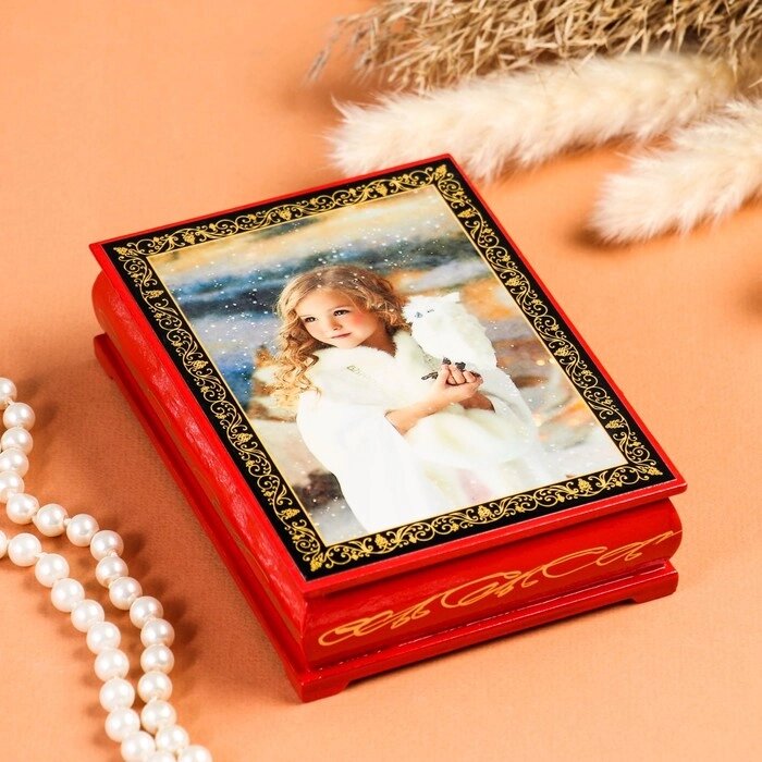 Шкатулка «Девочка с совой», красная, 1014 см, лаковая миниатюра от компании Интернет - магазин Flap - фото 1