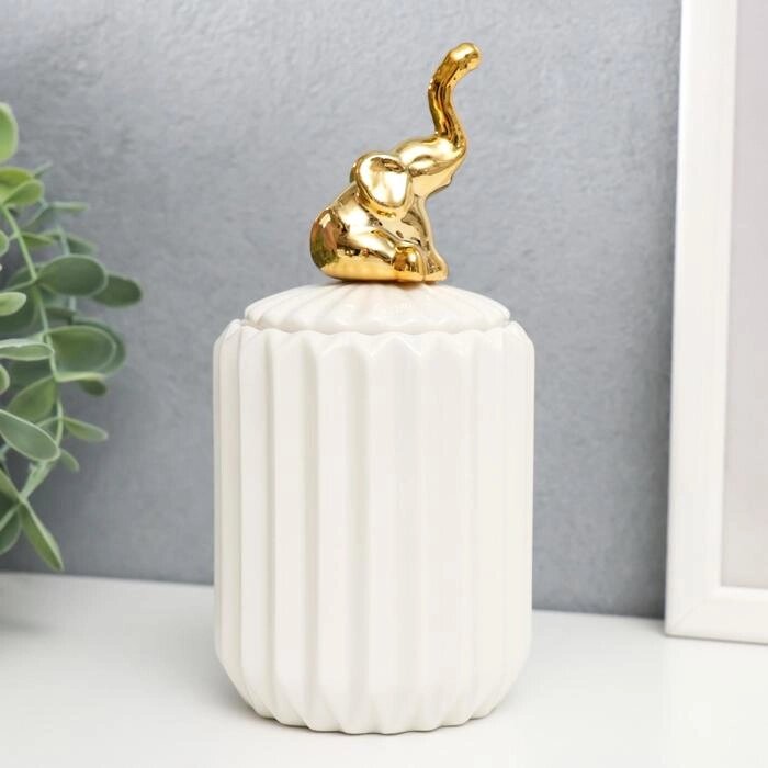 Шкатулка керамика "Золотой слонёнок" белая, гофре 16х7х7 см от компании Интернет - магазин Flap - фото 1