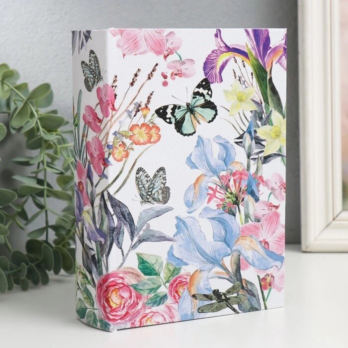 Шкатулка-книга дерево, кожзам "Цветочный сад с бабочками" 4,5х13х18 см от компании Интернет - магазин Flap - фото 1