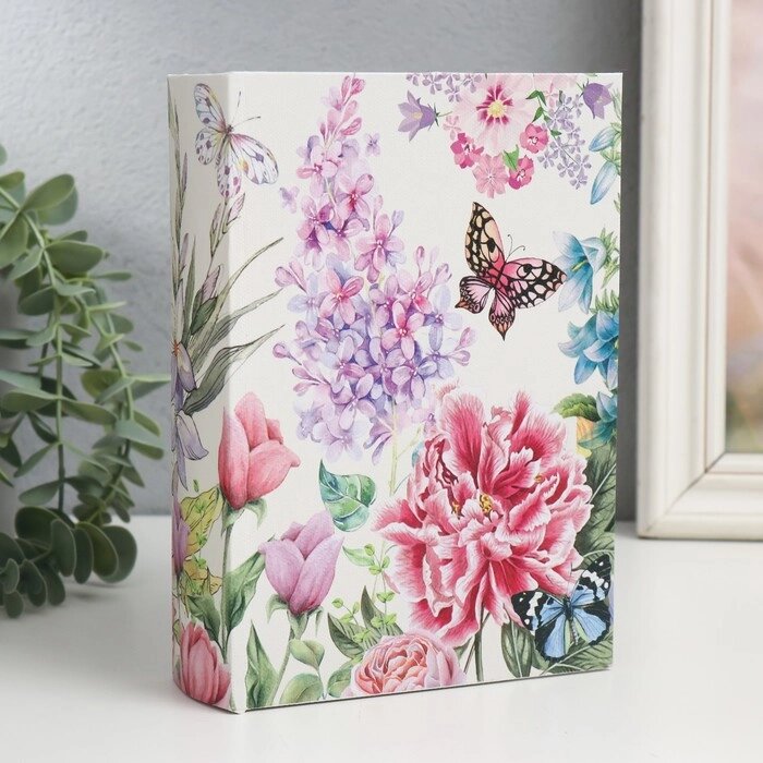 Шкатулка-книга дерево, кожзам "Цветущий сад с бабочками" 4,5х13х18 см от компании Интернет - магазин Flap - фото 1