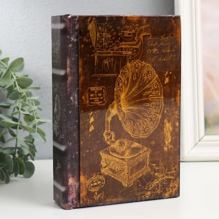 Шкатулка-книга дерево кожзам, стекло "Граммофон" 4,3х12х18 см от компании Интернет - магазин Flap - фото 1