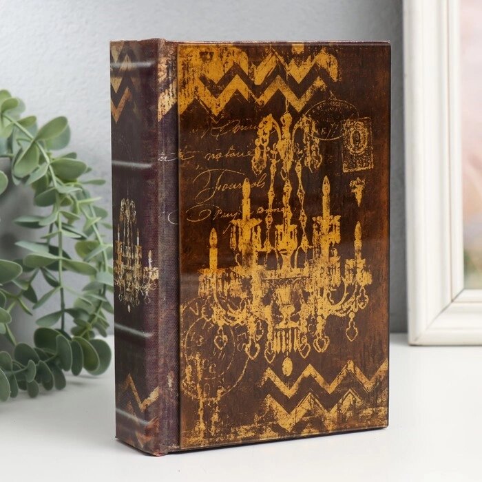 Шкатулка-книга дерево кожзам, стекло "Хрустальная люстра" 4,3х12х18 см от компании Интернет - магазин Flap - фото 1
