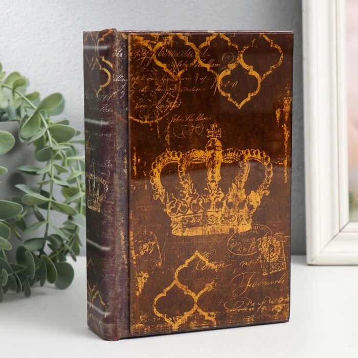 Шкатулка-книга дерево кожзам, стекло "Золотая корона" 4,3х12х18 см от компании Интернет - магазин Flap - фото 1