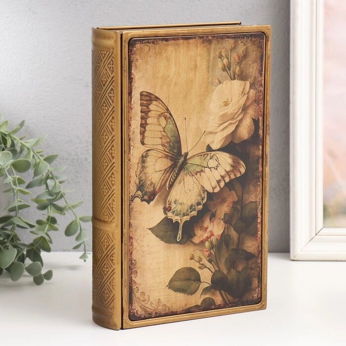 Шкатулка-книга металл, кожзам "Бабочка на букете" 26х16х5 см от компании Интернет - магазин Flap - фото 1