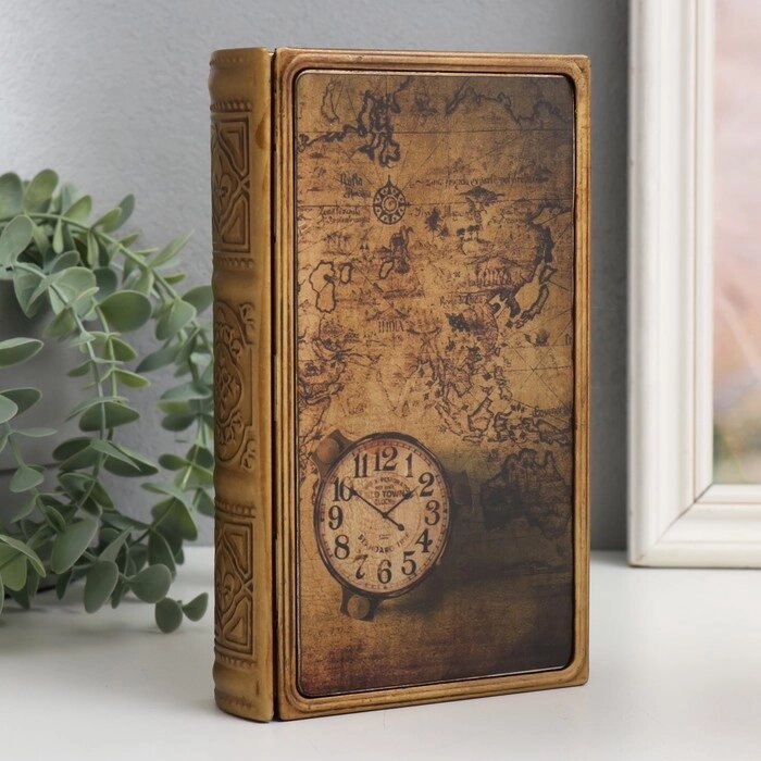 Шкатулка-книга металл, кожзам "Старинная карта и часы" 20х12х4 см от компании Интернет - магазин Flap - фото 1