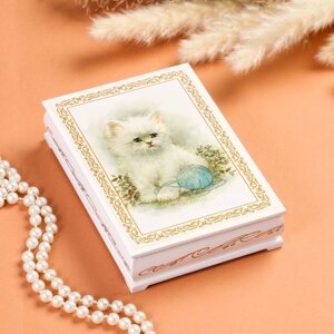 Шкатулка «Котёнок с клубком», белая, 1116 см, лаковая миниатюра