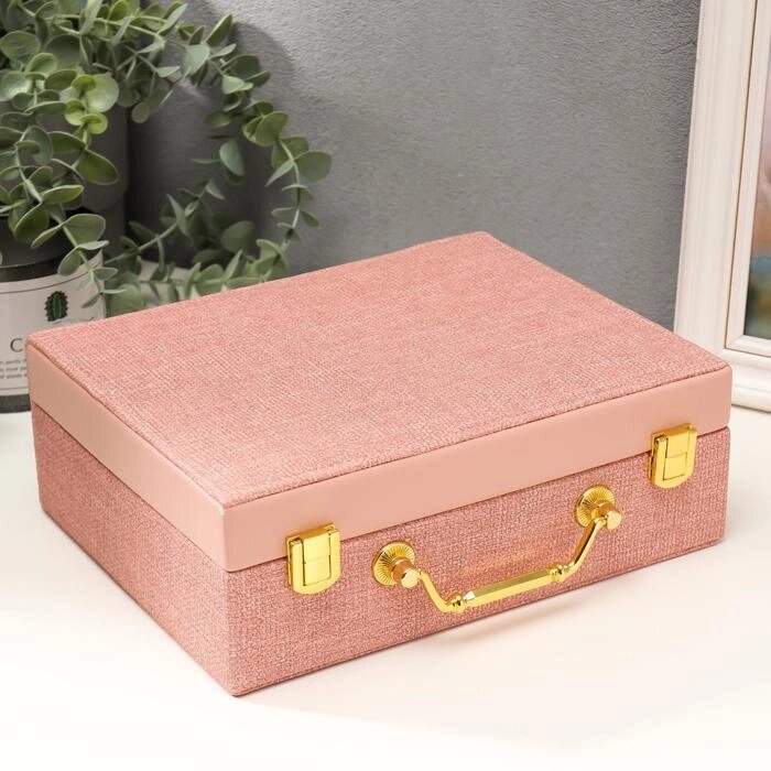 Шкатулка кожзам для украшений "Розовая" комбинированная чемодан 8х18х23 см от компании Интернет - магазин Flap - фото 1