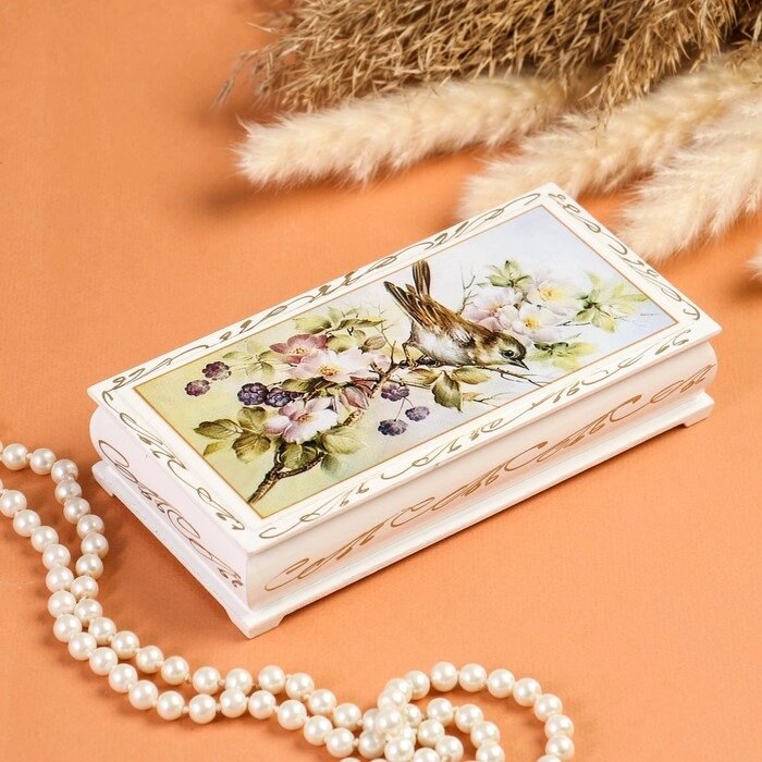 Шкатулка - купюрница «Птица на ветке», белая, 8,517 см, лаковая миниатюра от компании Интернет - магазин Flap - фото 1