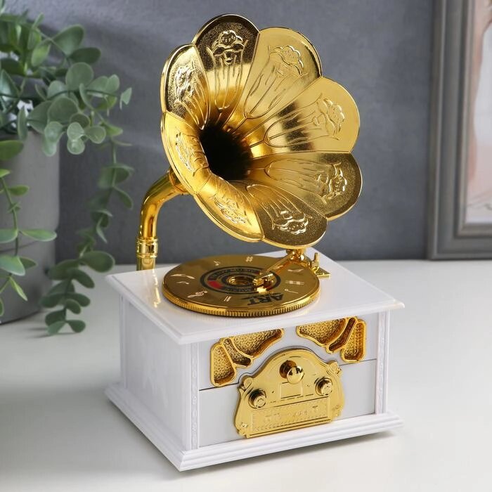 Шкатулка музыкальная "Патефон золотистый" 23х12,5х10,5 см от компании Интернет - магазин Flap - фото 1