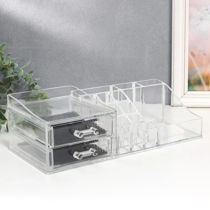 Шкатулка-органайзер пластик 2 ящика прозрачная 9х15х30,5 см от компании Интернет - магазин Flap - фото 1