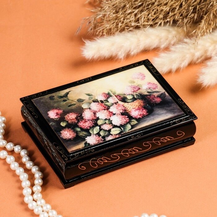 Шкатулка «Розовые цветы в корзине», 1014 см, лаковая миниатюра от компании Интернет - магазин Flap - фото 1