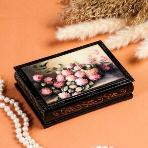 Шкатулка «Розовые цветы в корзине», 1014 см, лаковая миниатюра