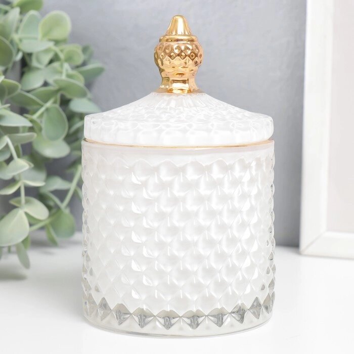 Шкатулка стекло "Ромбы и купол" белый с золотом 14х8,2х8,2 см от компании Интернет - магазин Flap - фото 1