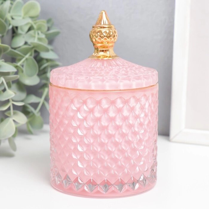 Шкатулка стекло "Ромбы и купол" розовый с золотом 14х8,2х8,2 см от компании Интернет - магазин Flap - фото 1