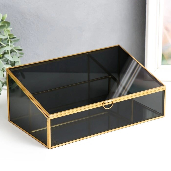 Шкатулка стекло с металлическим каркасом "Затемнённая" золото 10х14,5х25 см от компании Интернет - магазин Flap - фото 1