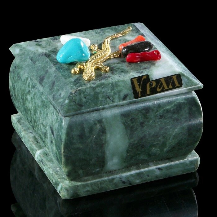 Шкатулка "Урал", змеевик, с декоративным камнем, 6,5х6,5х5,5 см от компании Интернет - магазин Flap - фото 1
