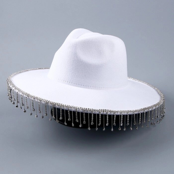 Шляпа с широкими полями, со стразами, р. 56 см, цвет белый от компании Интернет - магазин Flap - фото 1