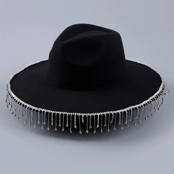 Шляпа с широкими полями, со стразами, р. 56 см, цвет чёрный от компании Интернет - магазин Flap - фото 1
