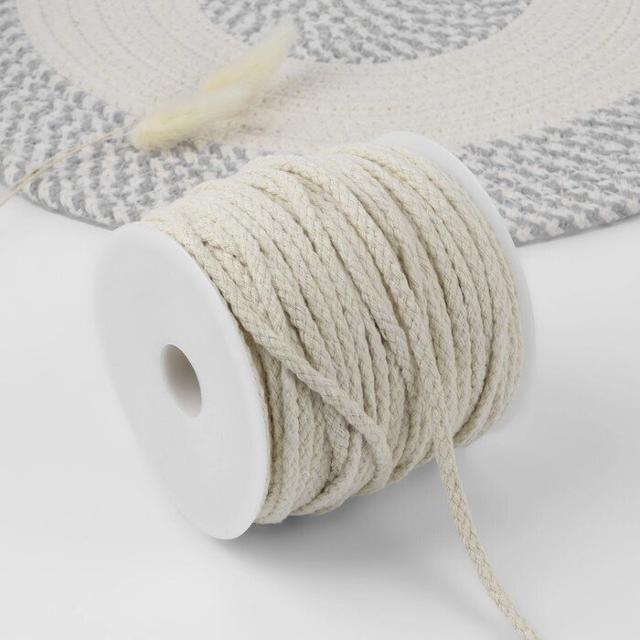 Шнур для плетения, хлопчатобумажный, без сердечника, d = 4 мм, 50  1 м, цвет белый от компании Интернет - магазин Flap - фото 1